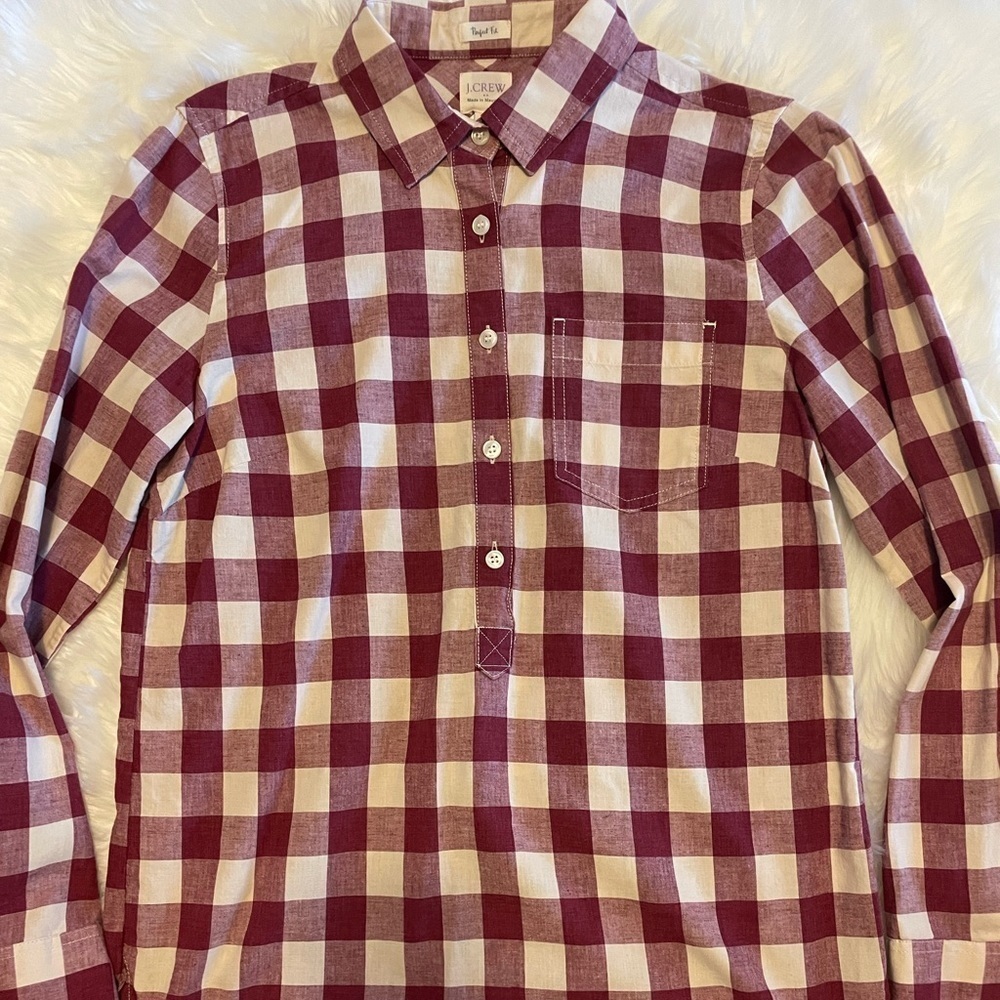 J.Crew Women's Button Up Shirt Long Sleeve Burgundy Plaid Size S